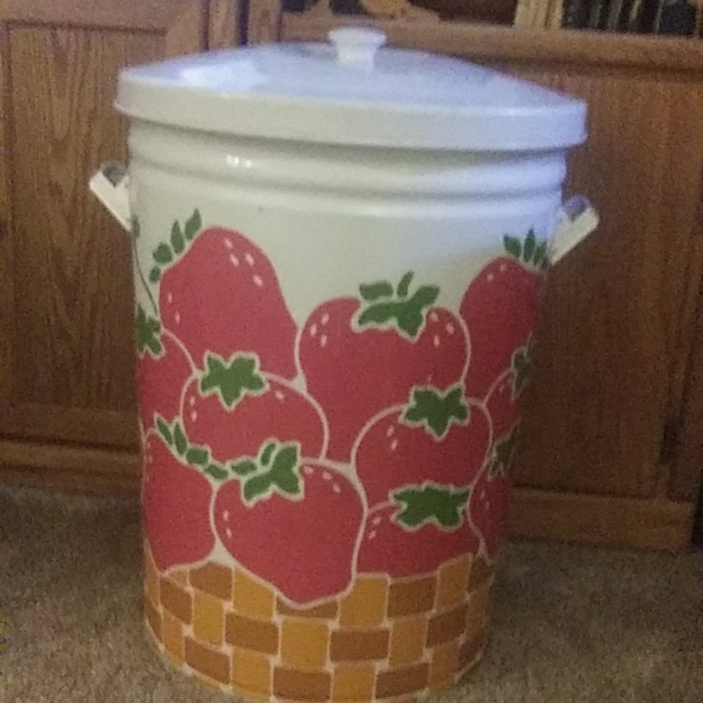 Vintage 1980's Strawberries Trash Can/ Signed/ Dated